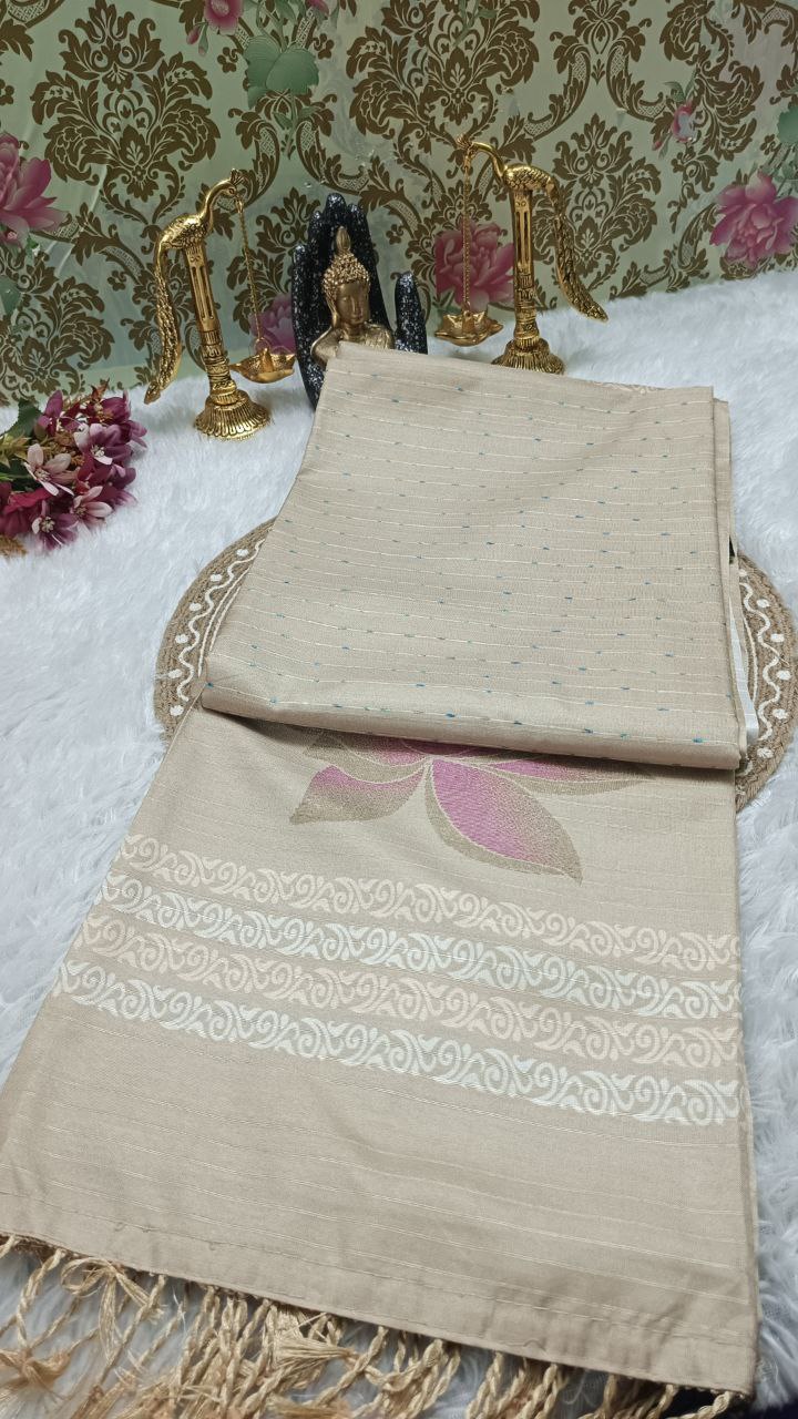 Beige striped vegan baswada tussar saree SA25562