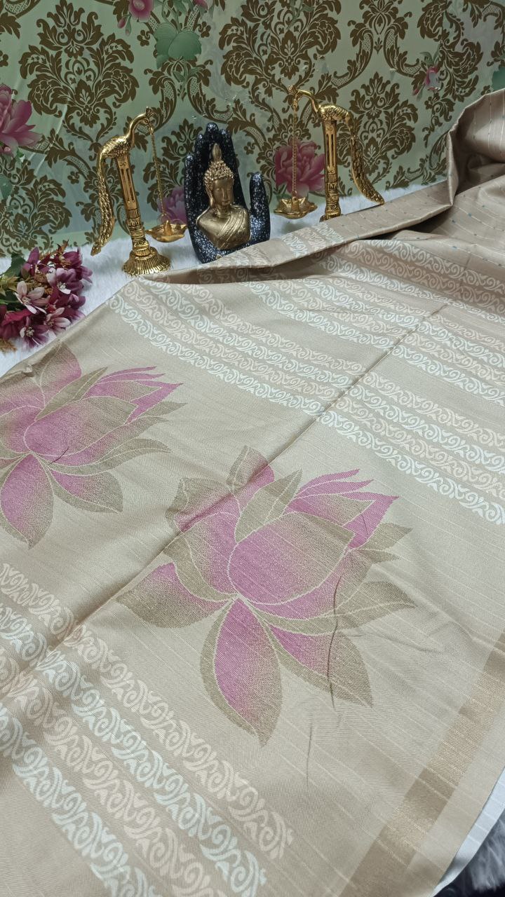 Beige striped vegan baswada tussar saree SA25562