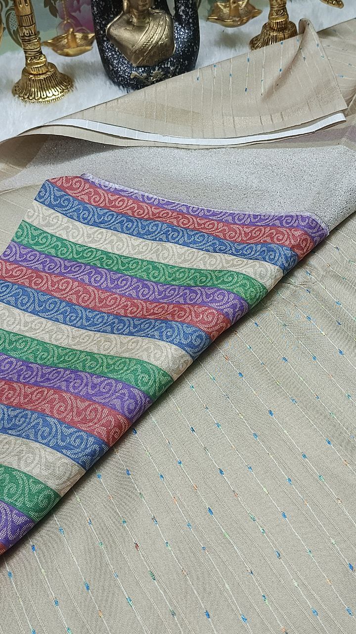 Beige striped vegan baswada tussar saree SA25562