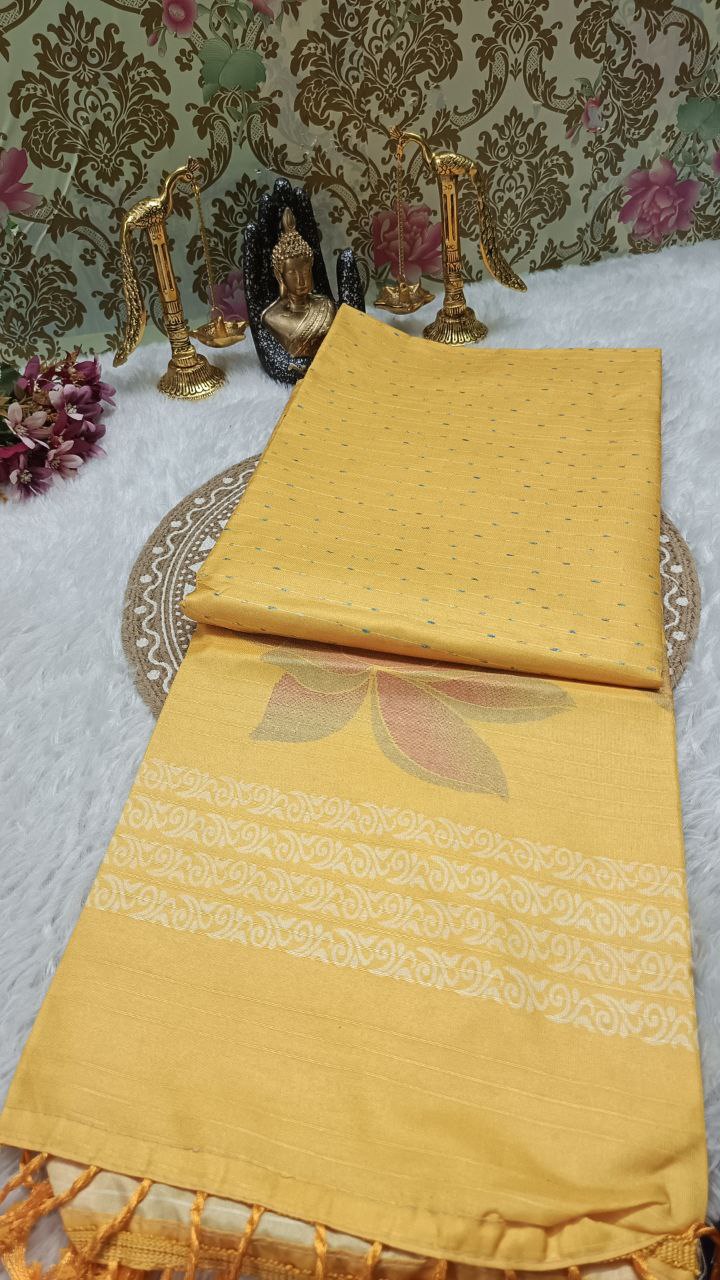 Yellow striped vegan baswada tussar saree SA25568