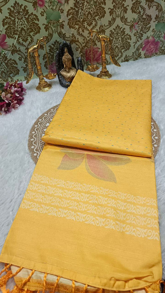 Yellow striped vegan baswada tussar saree SA25568