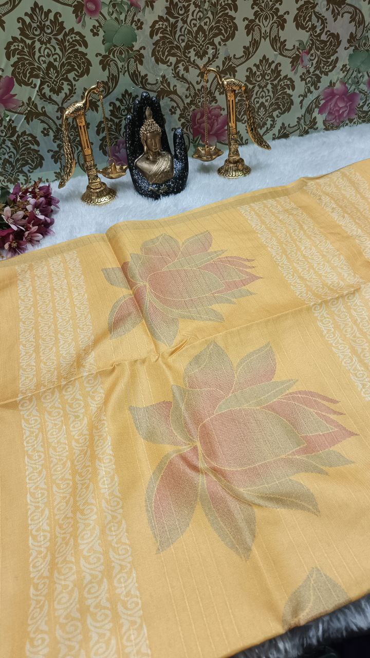 Yellow striped vegan baswada tussar saree SA25568