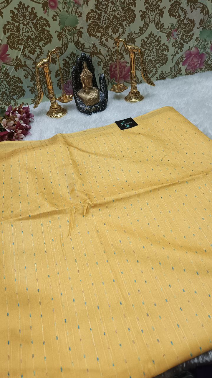 Yellow striped vegan baswada tussar saree SA25568