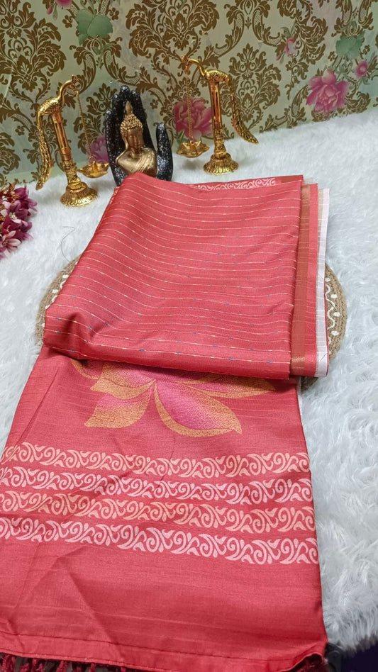 Rust orange striped vegan baswada tussar saree SA25567