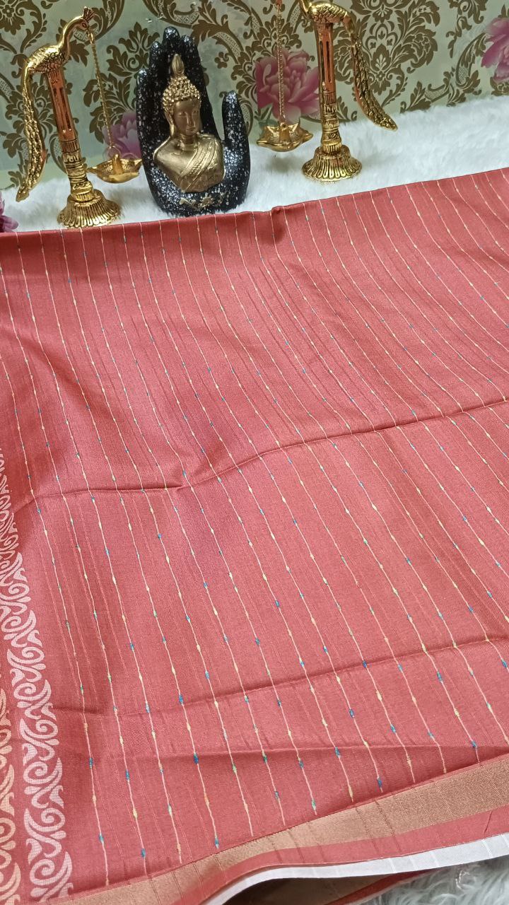 Rust orange striped vegan baswada tussar saree SA25567