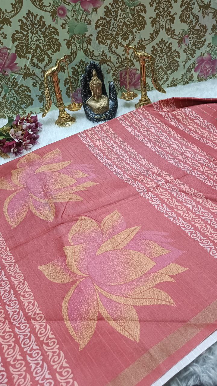 Rust orange striped vegan baswada tussar saree SA25567