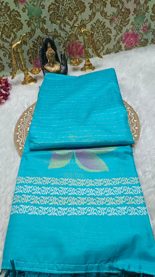 Blue striped vegan baswada tussar saree SA25565