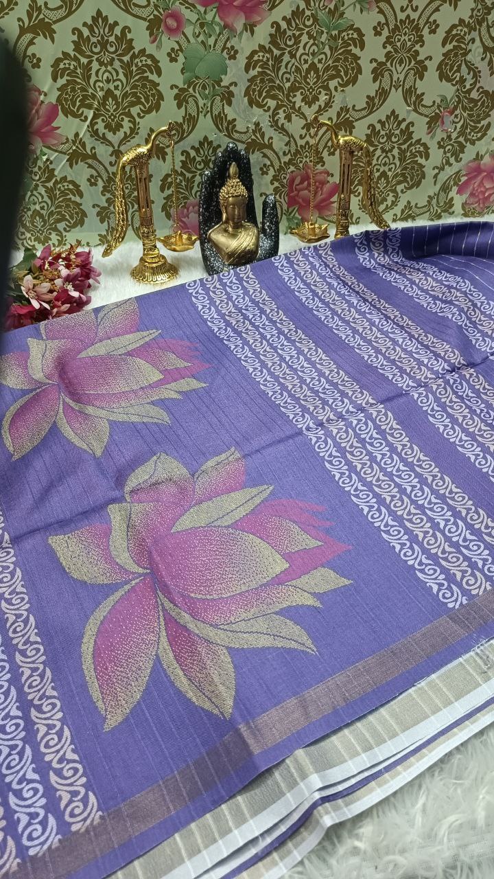 Lavender striped vegan baswada tussar saree SA25563