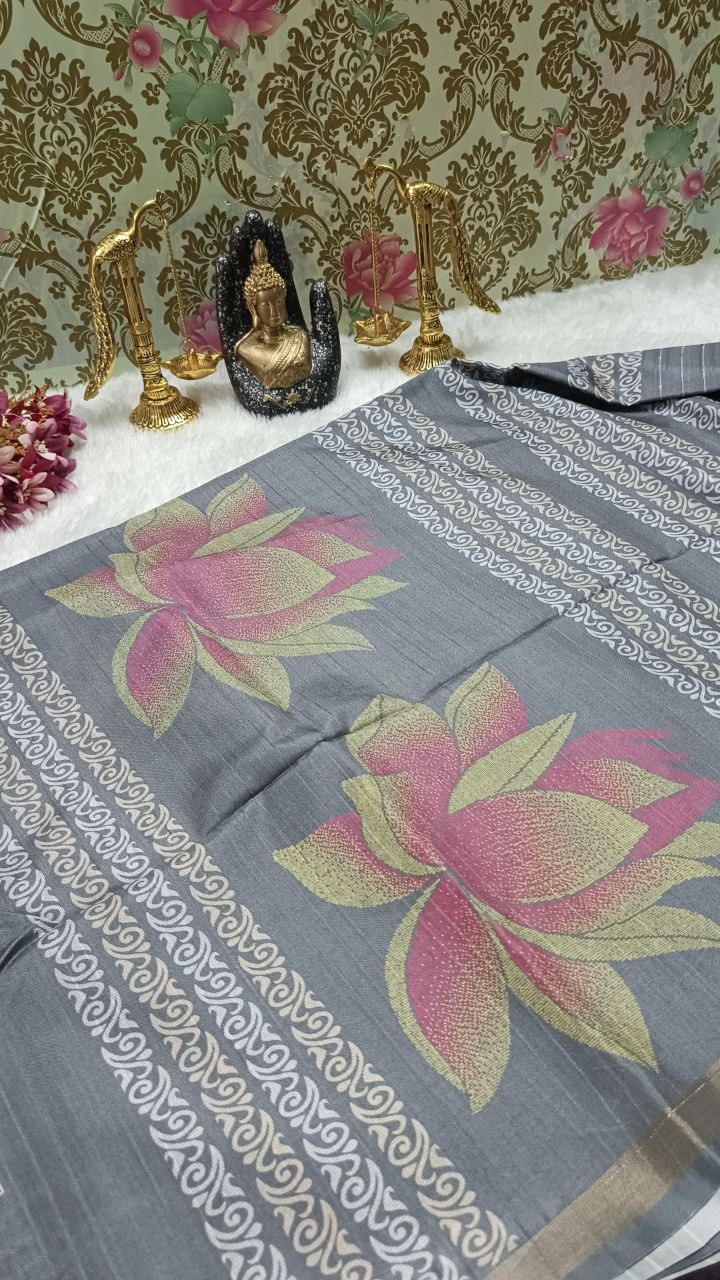 Grey striped vegan baswada tussar saree SA25566
