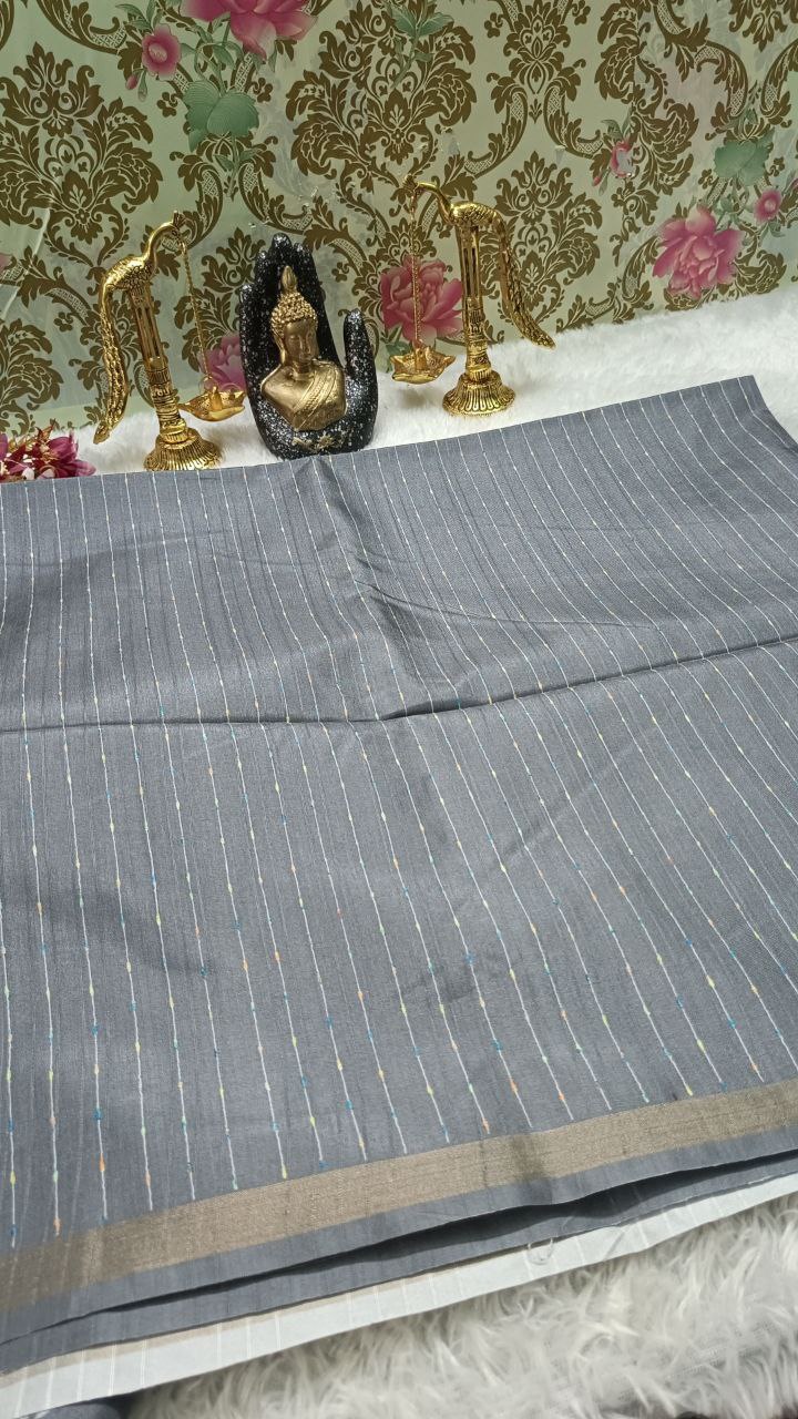 Grey striped vegan baswada tussar saree SA25566