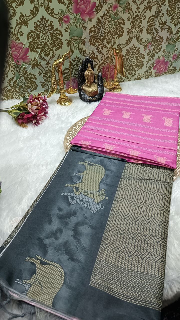 Pink Tinkha Cow Vegan tussar saree SA25614