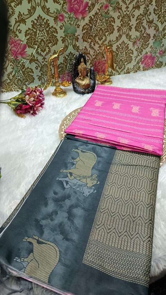 Pink Tinkha Cow Vegan tussar saree SA25614