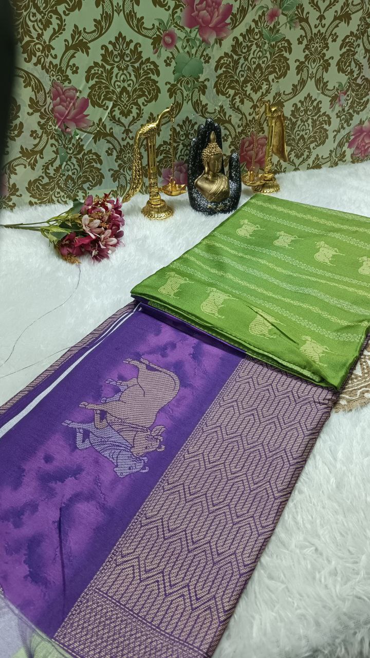 Green Tinkha Cow Vegan tussar saree SA25615
