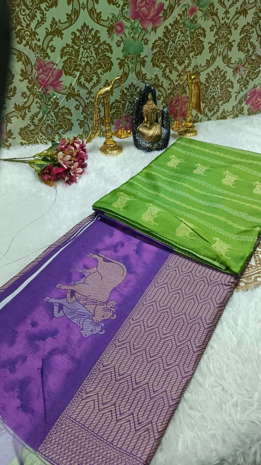 Green Tinkha Cow Vegan tussar saree SA25615