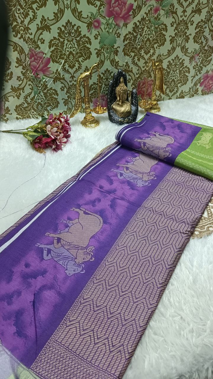 Green Tinkha Cow Vegan tussar saree SA25615