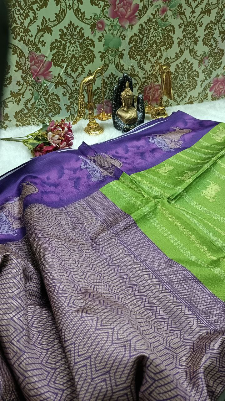Green Tinkha Cow Vegan tussar saree SA25615