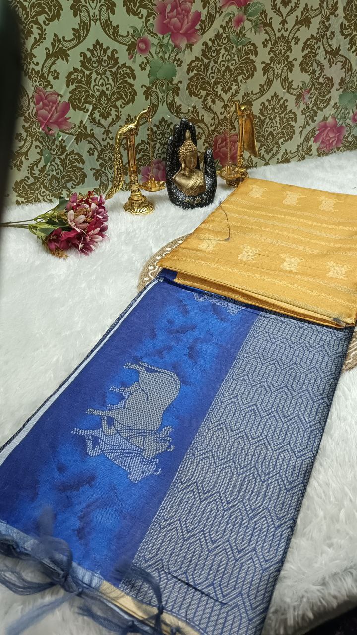 Yellow Tinkha Cow Vegan tussar saree SA25616