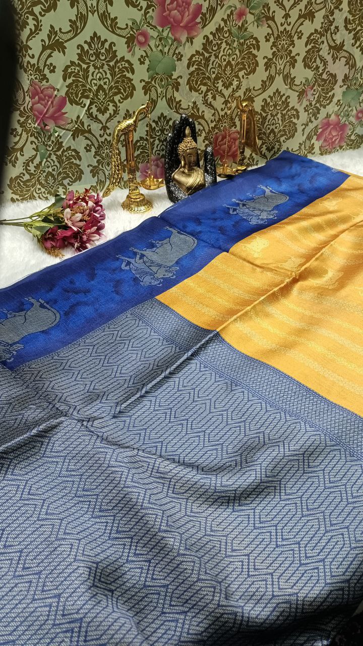 Yellow Tinkha Cow Vegan tussar saree SA25616