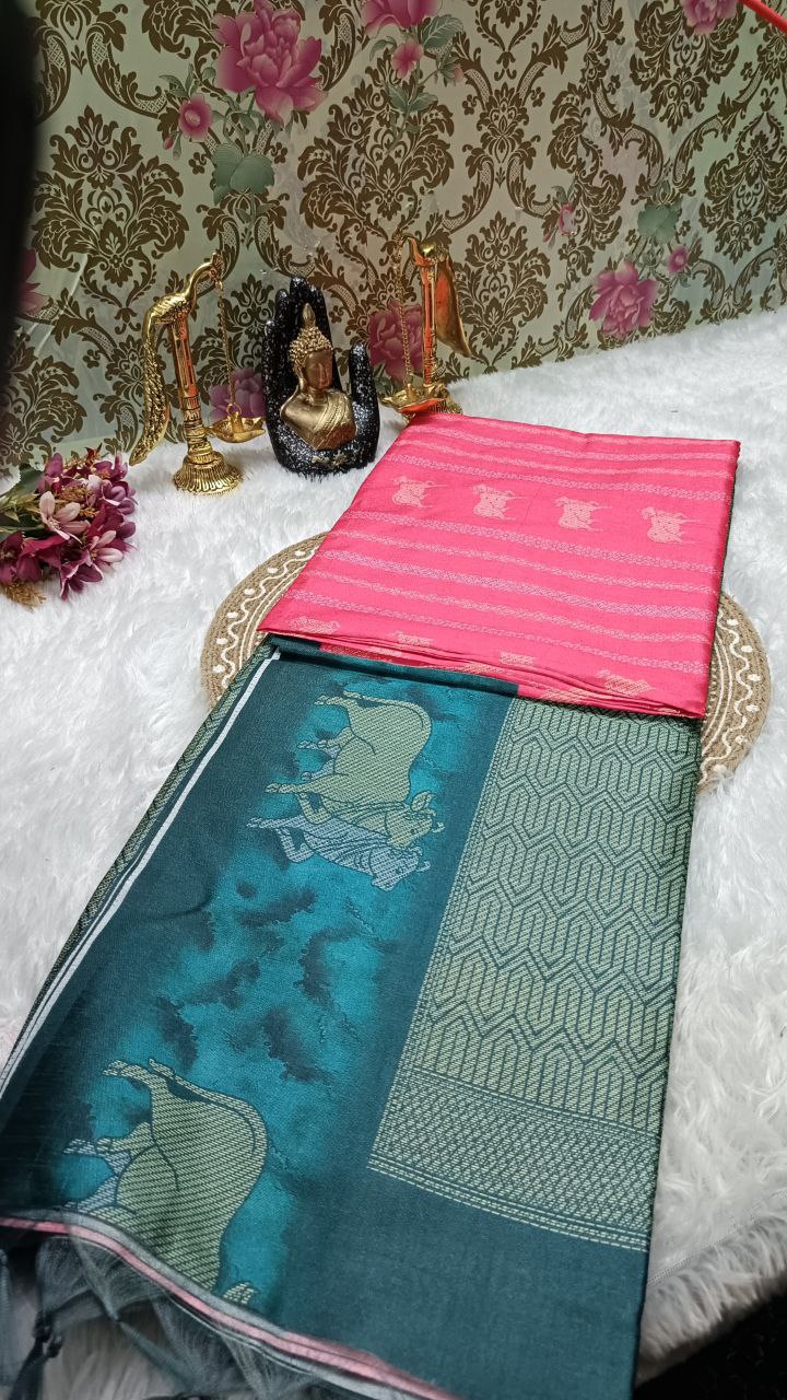 Red Tinkha Cow Vegan tussar saree SA25618