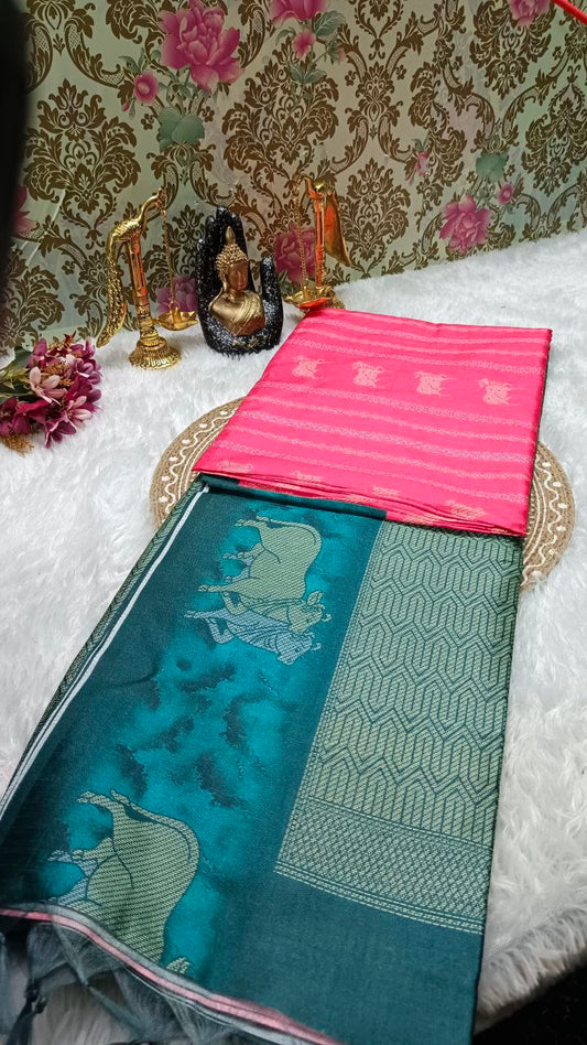 Red Tinkha Cow Vegan tussar saree SA25618