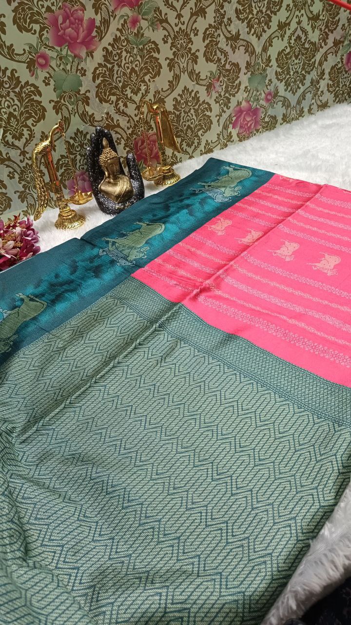Red Tinkha Cow Vegan tussar saree SA25618