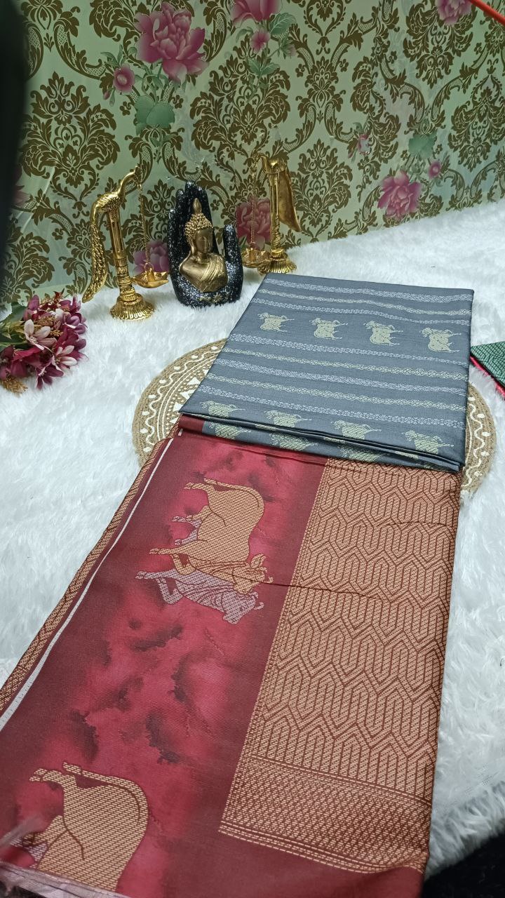 Grey Tinkha Cow Vegan tussar saree SA25619