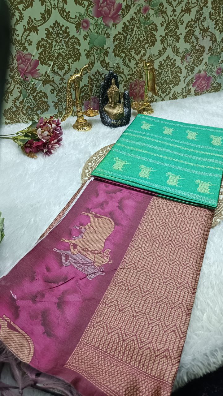 Green Tinkha Cow Vegan tussar saree SA25620