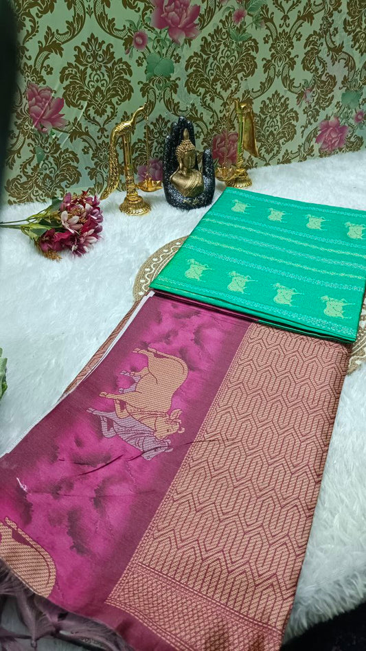 Green Tinkha Cow Vegan tussar saree SA25620