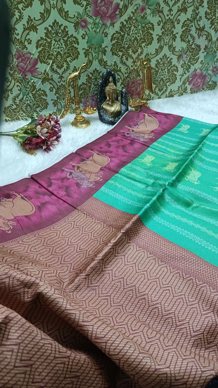Green Tinkha Cow Vegan tussar saree SA25620