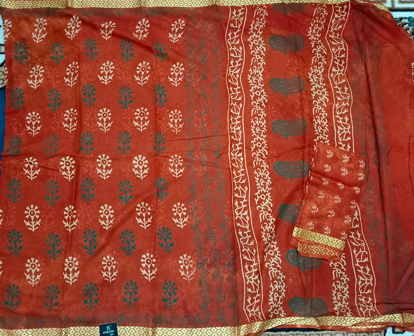 Rust orange Pina cola Vol 2 Vegan mull cotton saree HA25482