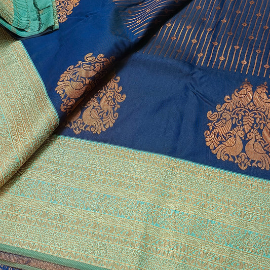 Navy blue Maragatha Muhurtham Vegan Kanchi Silk Saree MA25107