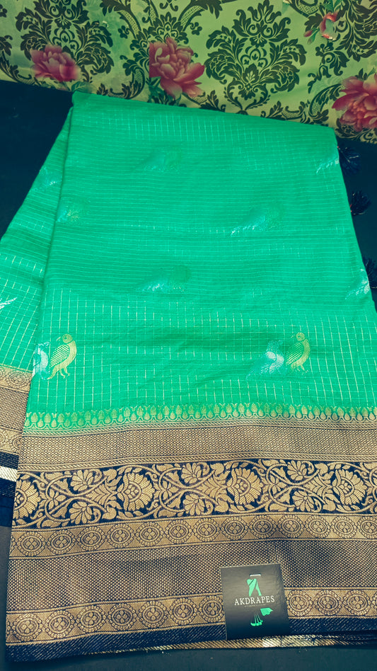 Sapphire green Green Midhuna Pakshi Premium Vegan Crepe silk Saree MA25219