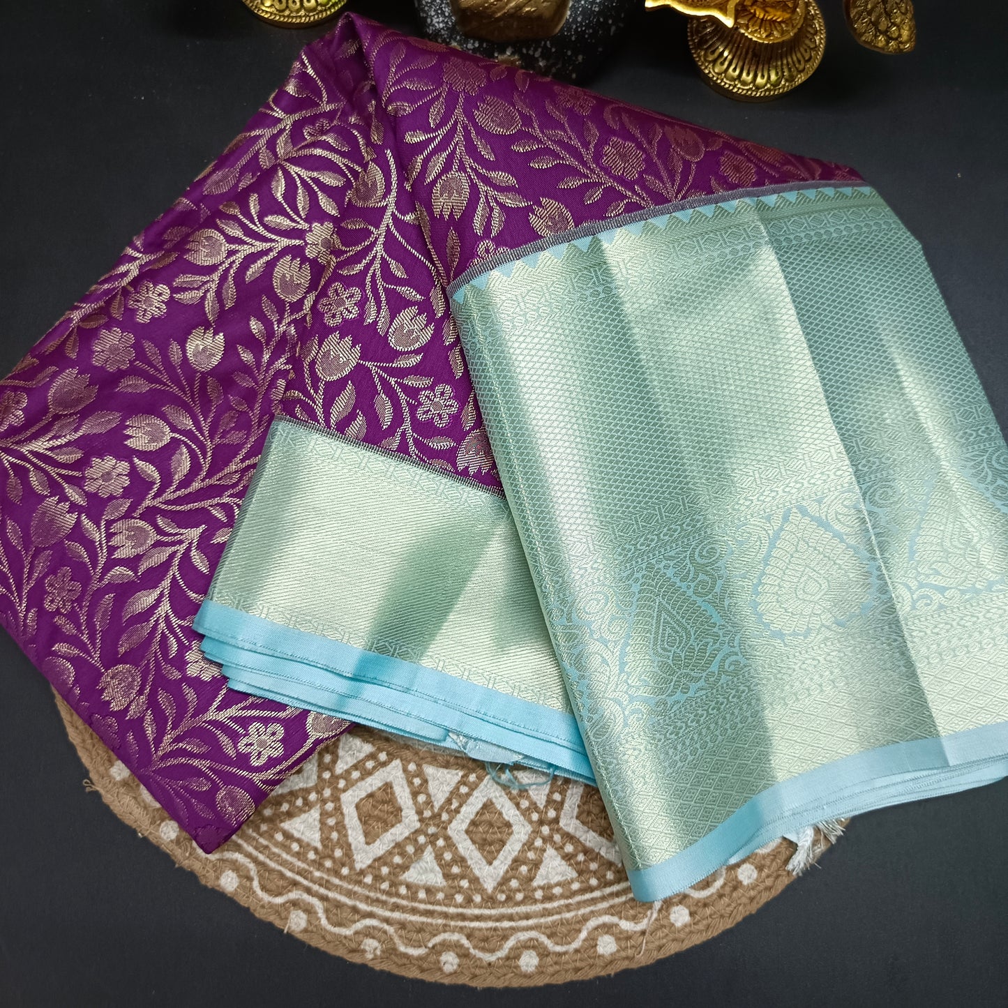 Violet with ice blue Aishwariyam vegan kanchi brocade silk saree LA25950