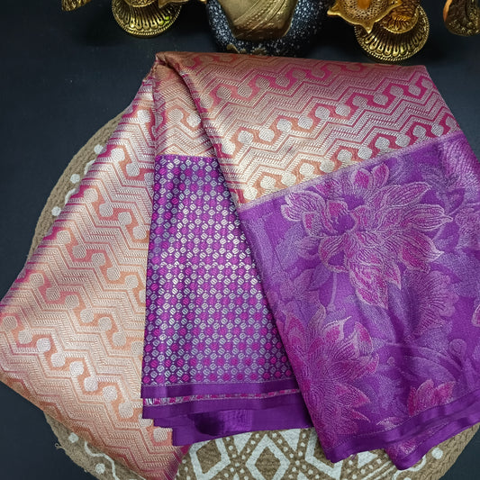 Peach with magenta neelambari bridal vegan tissue kanchi silk saree LA25941