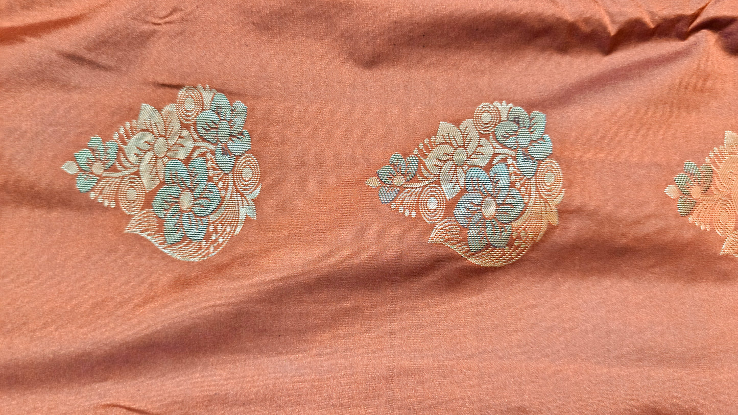 Rust Orange with coffee brown Varnajalam vegan premium kanchi silk saree LA25910