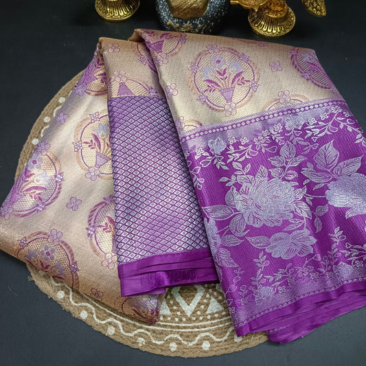 Gold with majenta Neelambari vegan tissue bridal kanchi silk saree LA25940