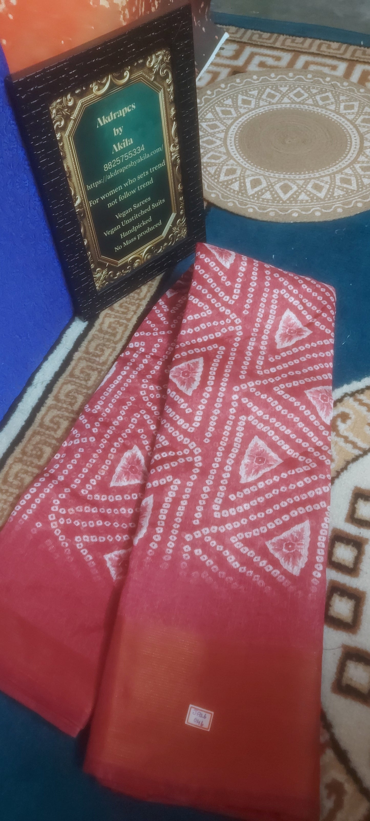 Pink bandhini Vegan linen Zari border saree JA26046
