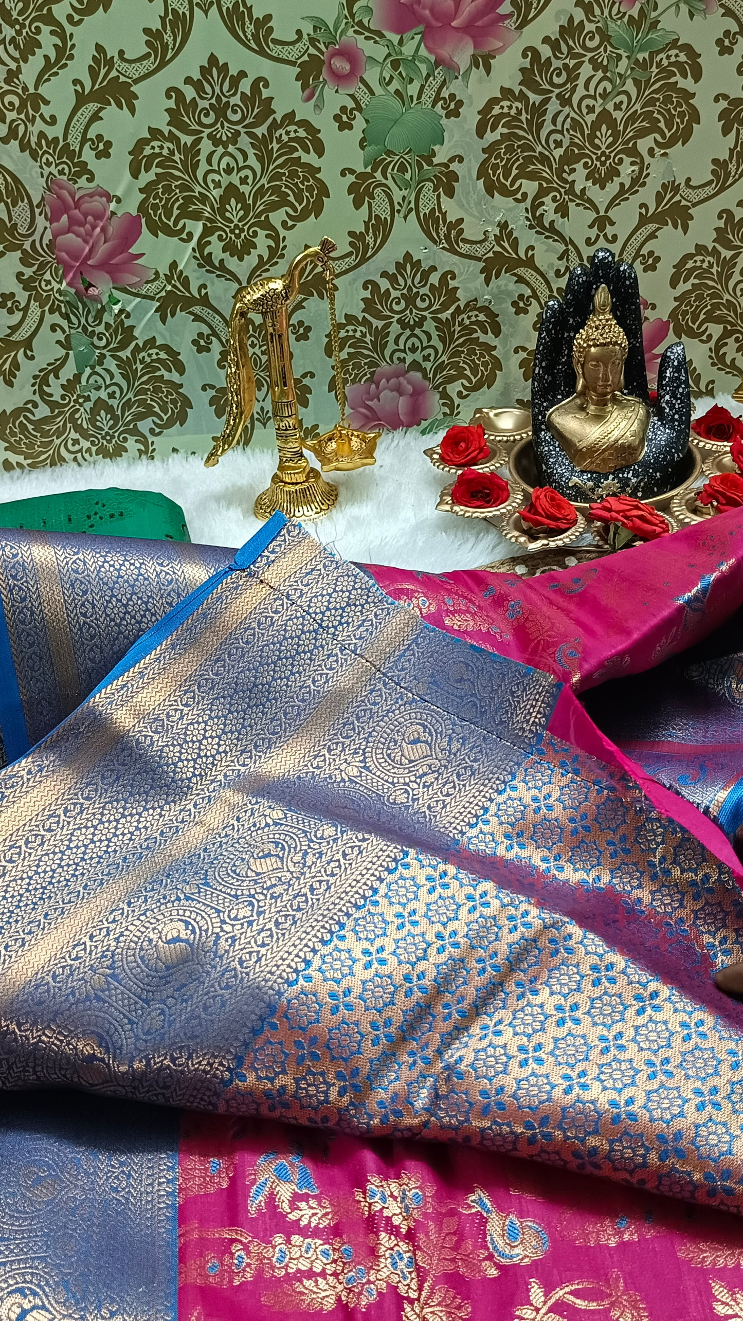Pink with Blue Raj Nandhini Vegan kanchi silk saree JA25282