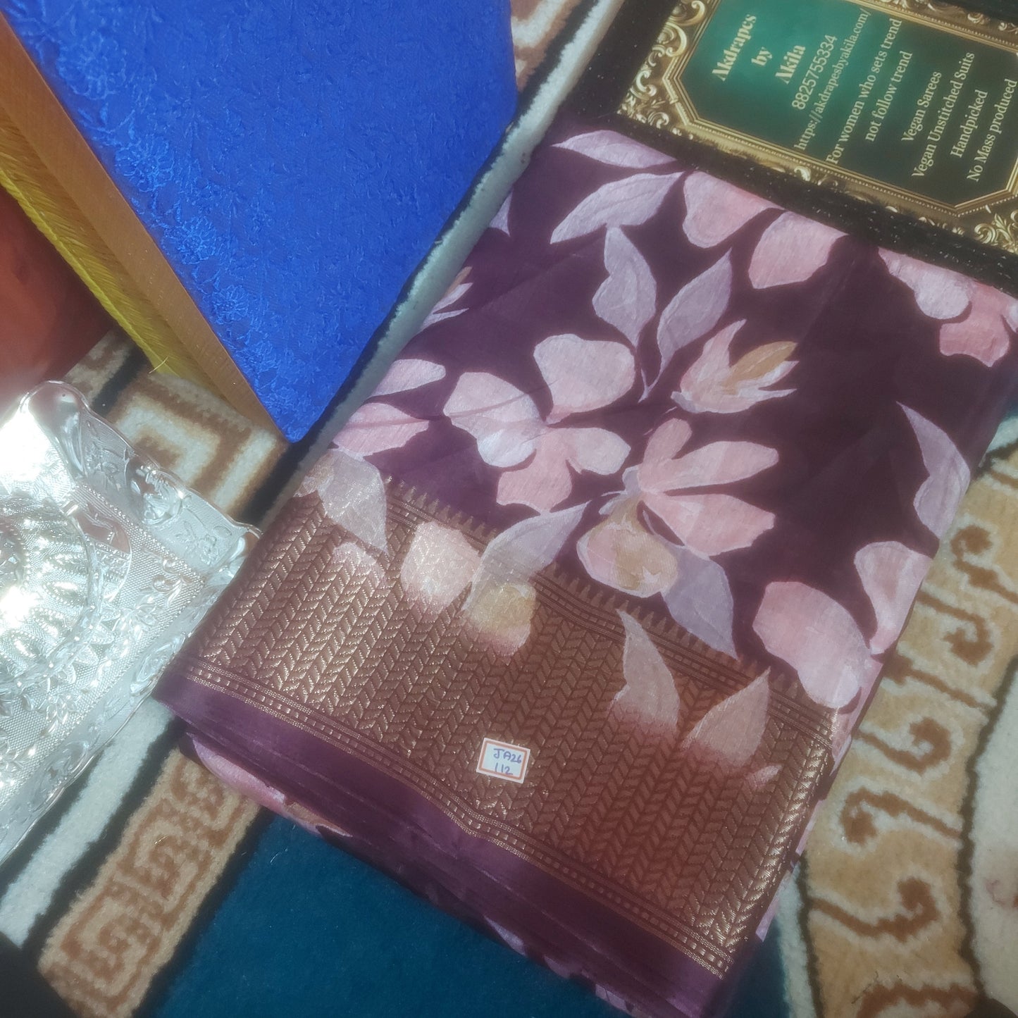 Wine Vegan dola floral Weaving border saree JA26112