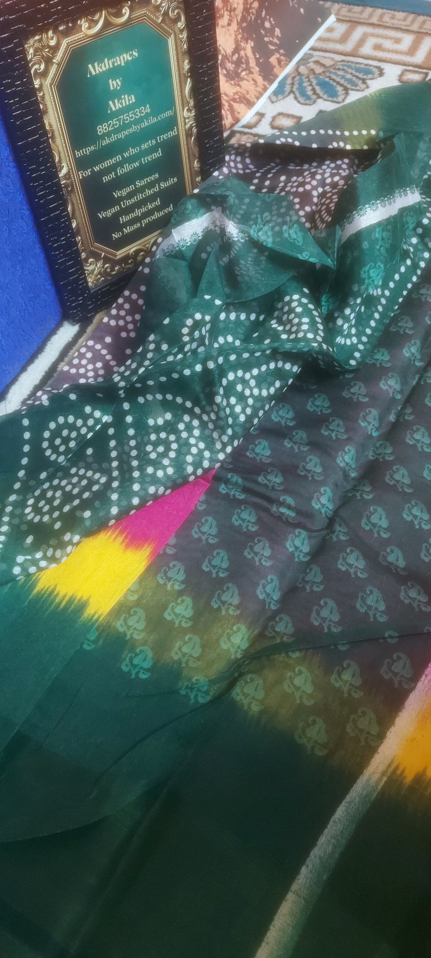 Pink Tricolor vegan linen zari border saree JA26033