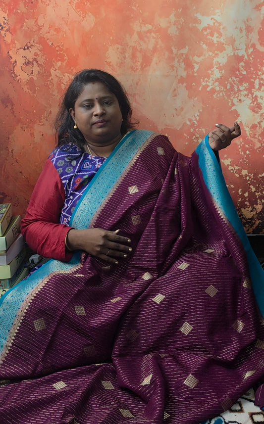 Wine Blue Resha Vegan Mysore crepe silk saree MA25243