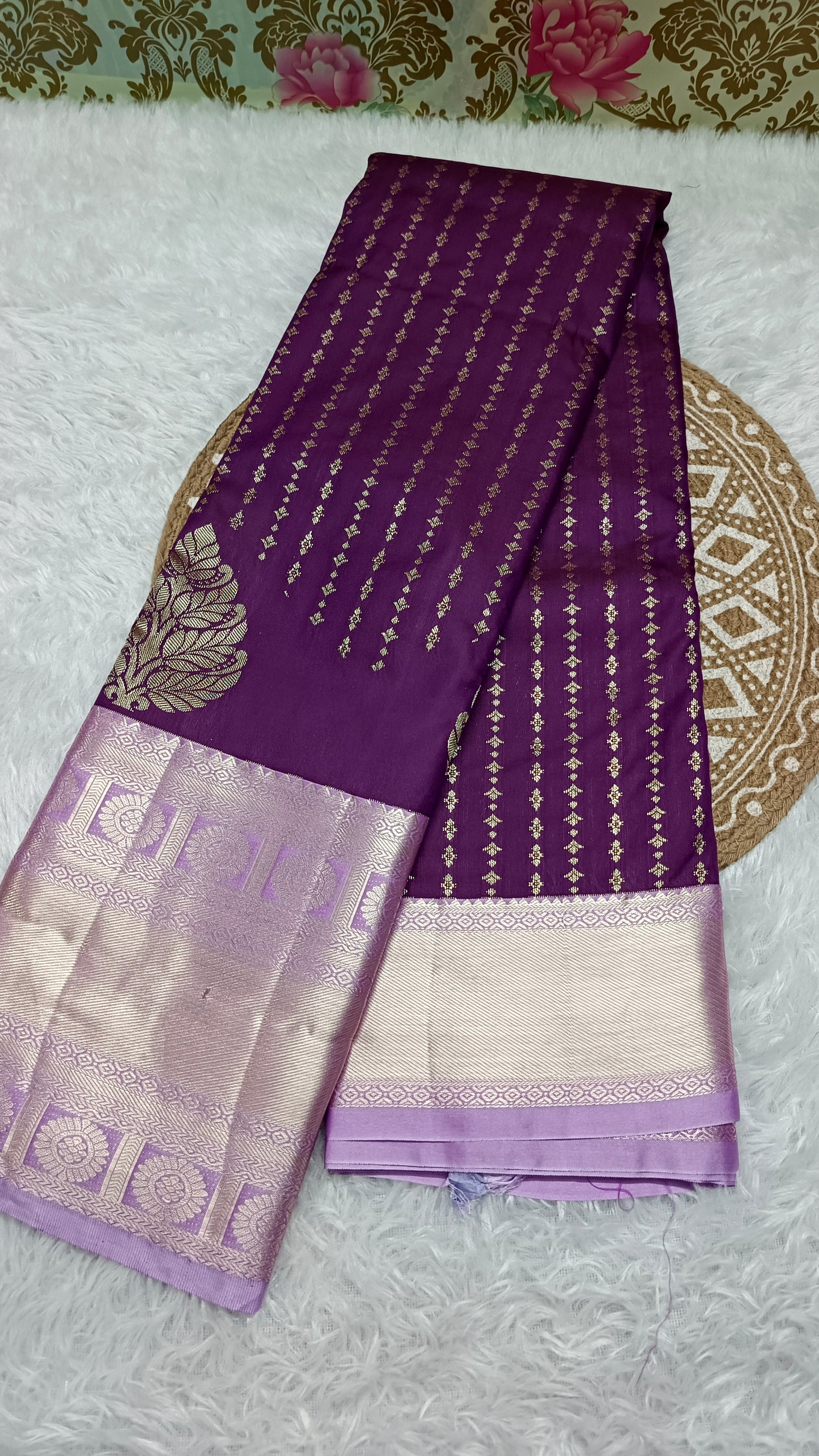 Purple with pastel Varnajalam vegan premium kanchi silk saree LA25917