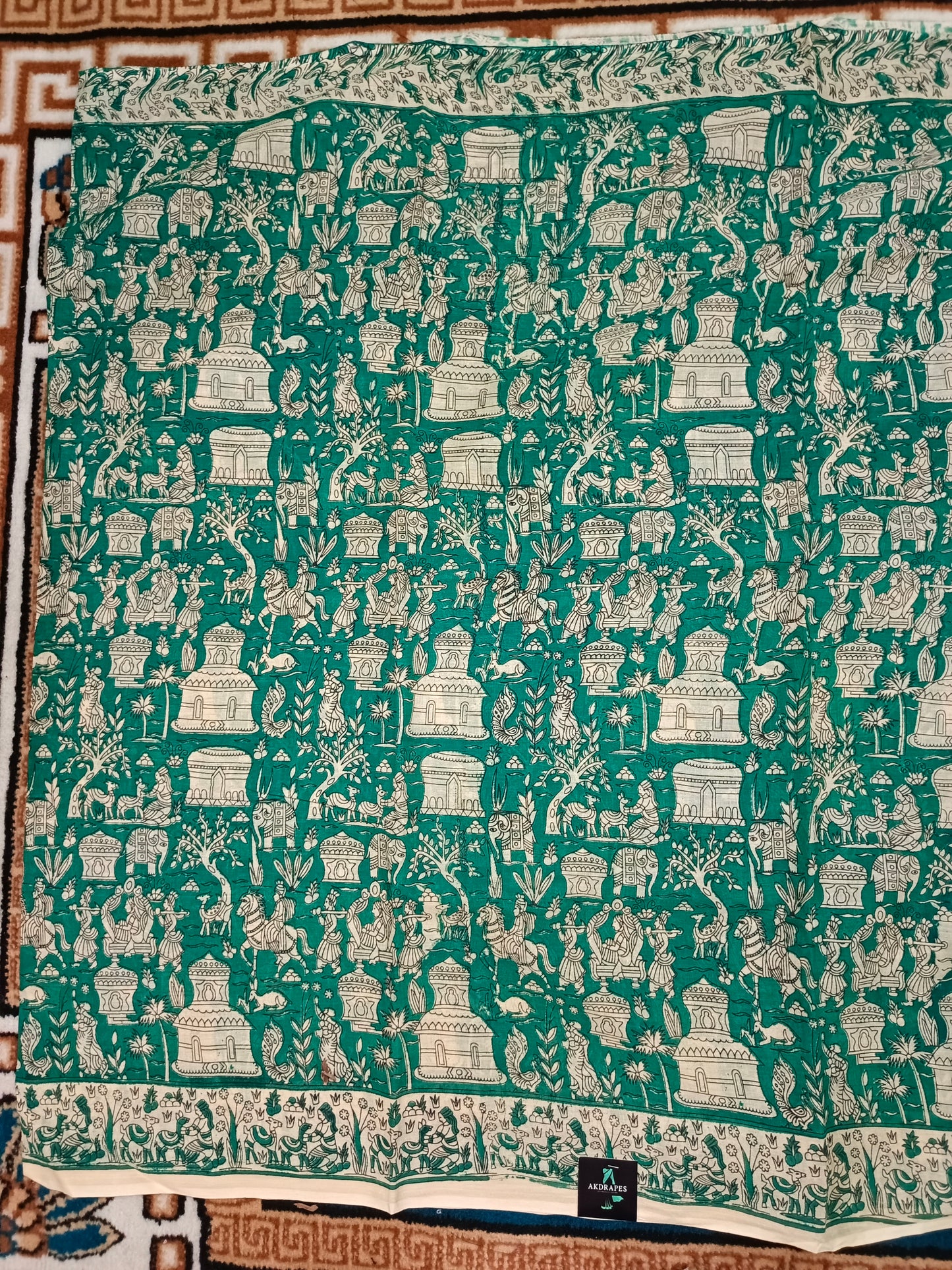 Green Ganga Mull Cotton kalamkari saree SA25856