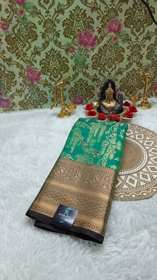 Green with Brown Raj nandhini Vegan kanchi silk Saree JA25283