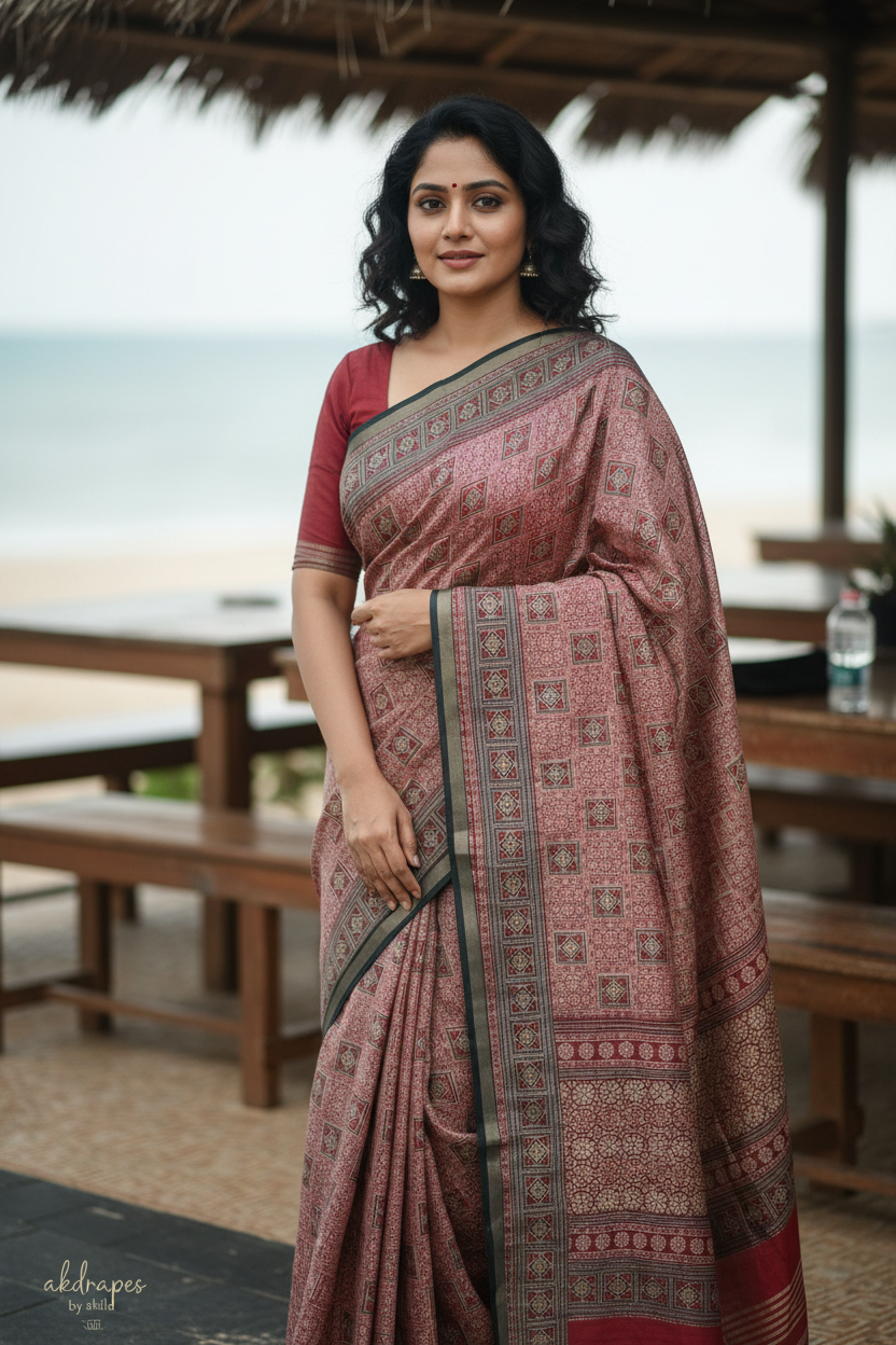 Red sugandha vegan digital malai cotton saree SA25580