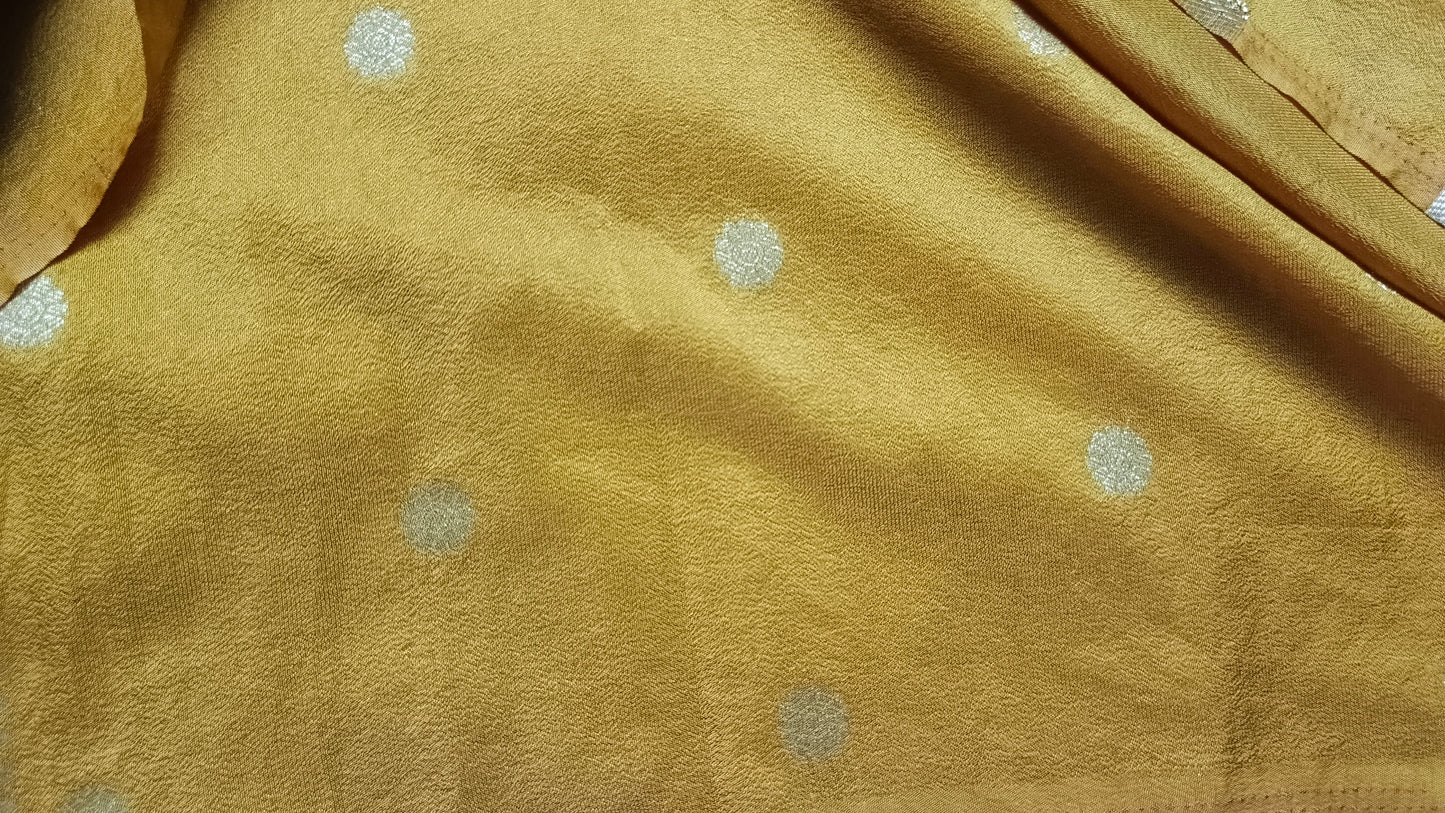 Mustard Yellow Sudar Chakkram vegan kaddi georgette saree MA25095