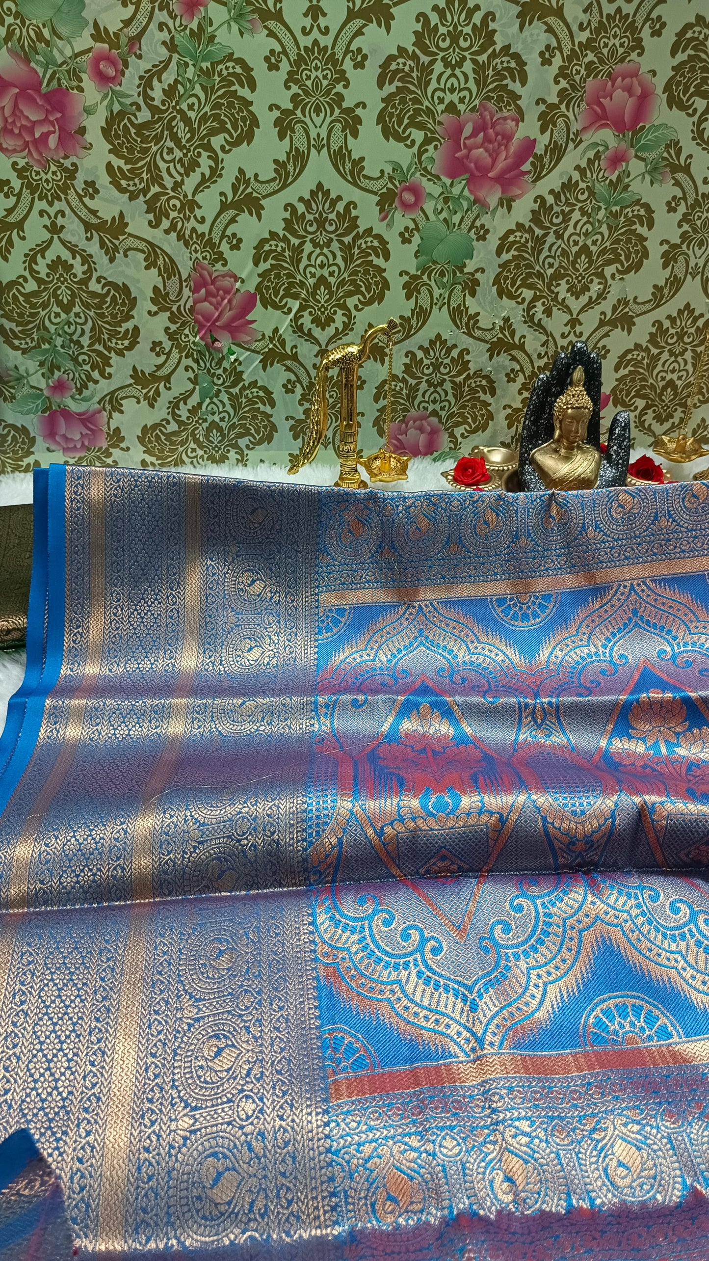 Pink with Blue Raj Nandhini Vegan kanchi silk saree JA25282