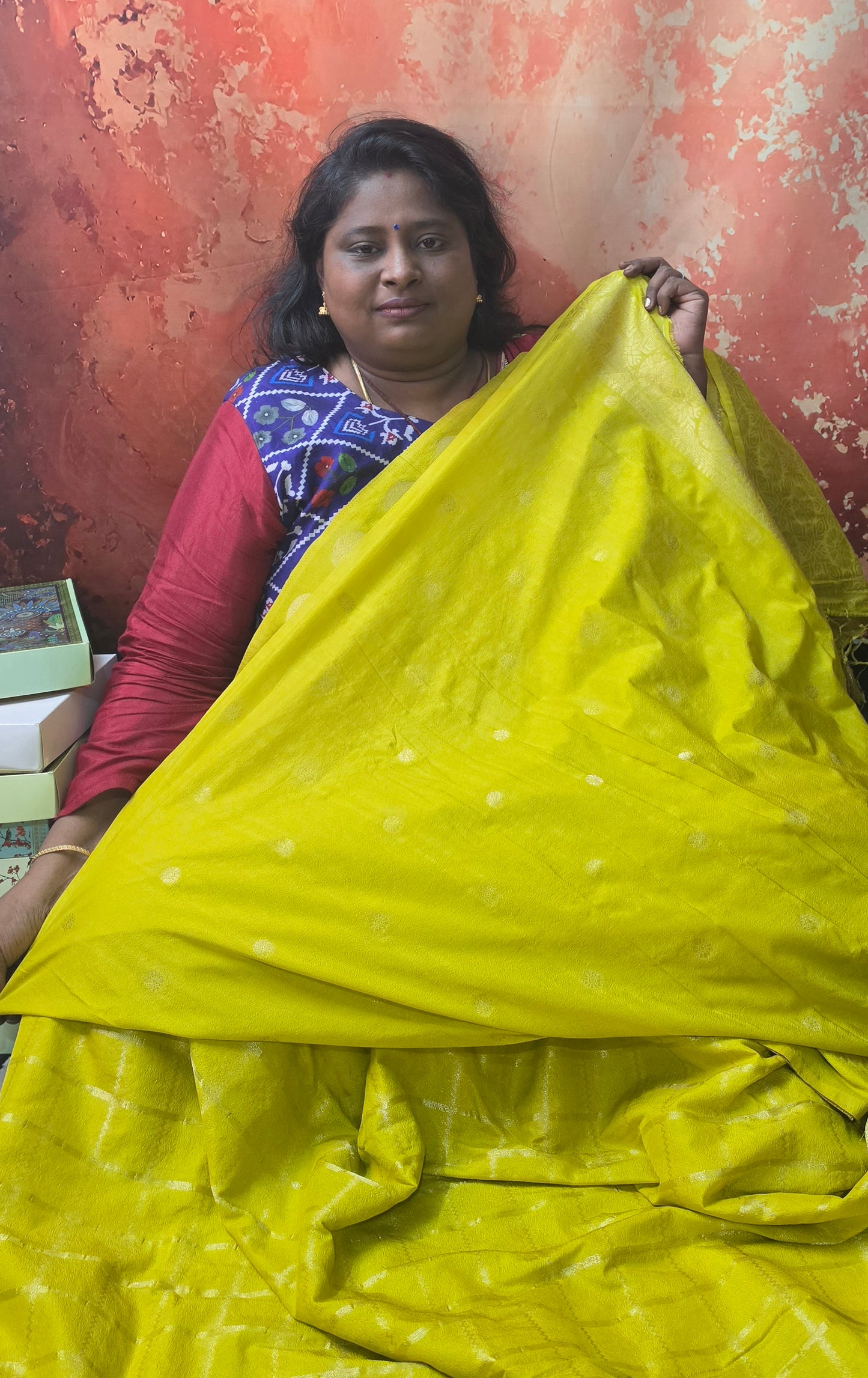 Lemon Yellow Sudar Chakkram vegan kaddi georgette saree MA25096