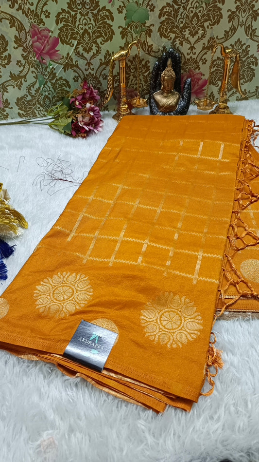 Mustard Yellow Sudar Chakkram vegan kaddi georgette saree MA25095