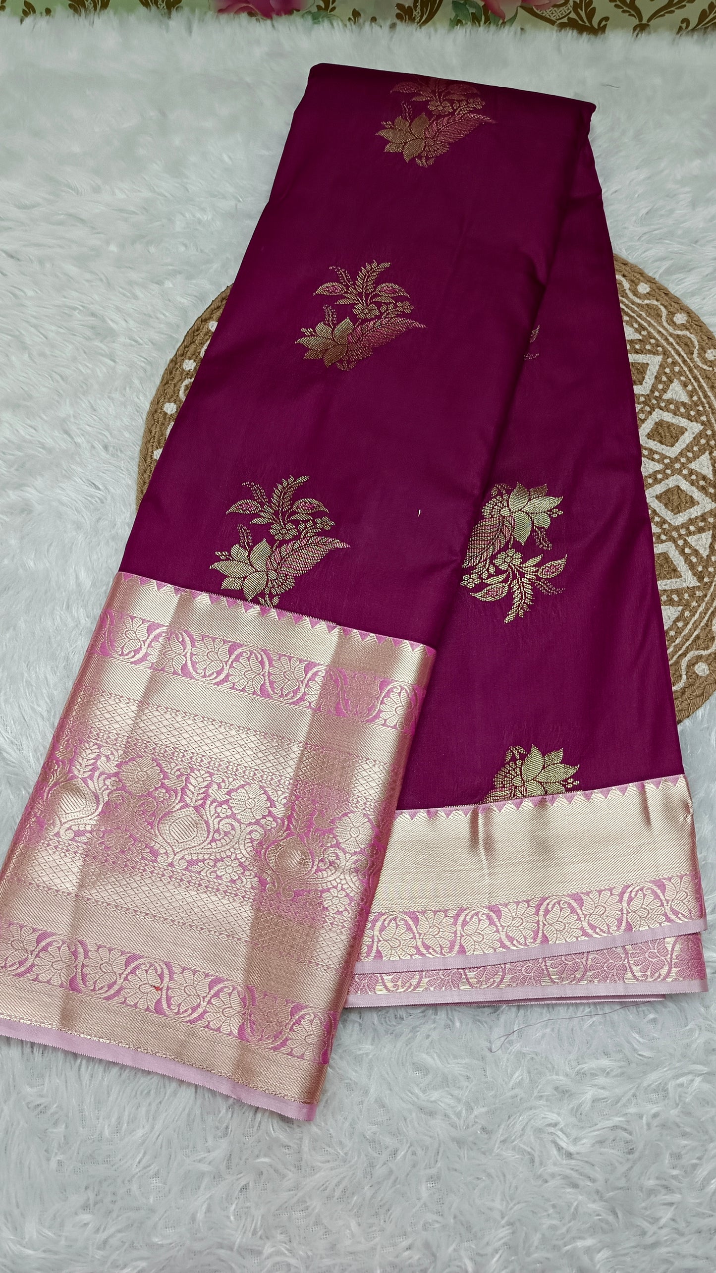 Magenta with pastel border Varnajalam vegan premium kanchi silk saree LA25912